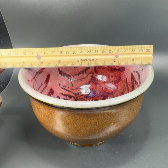 Vintage 1980s Hand Made Stoneware Pottery Footed Dish Bowl Artist Signed Heavy - Picture 4 of 16